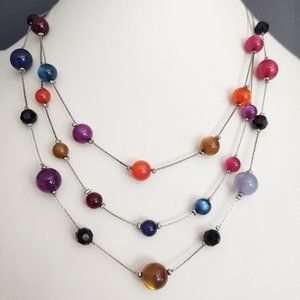 3 strand multi color beaded necklace